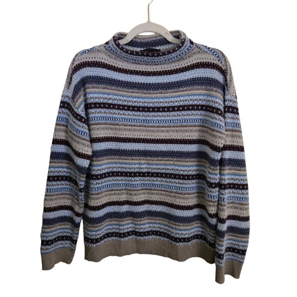 Ann Taylor Sparkle Fair Isle Funnel Neck Sweater Blue Silver Holiday Size S - Picture 2 of 9